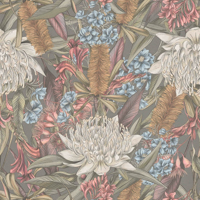 Jungle floral wallpaper with leaves and flowers: green pink, 1402053 AS Creation