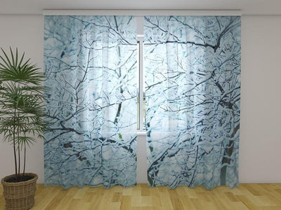 Christmas curtains - Snow branches Tapetenshop.lv