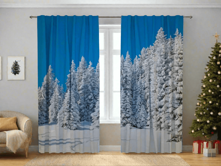 Ziemassvētku aizkari ar ziemas meža ainu - svētku noskaņai Tapetenshop.lv