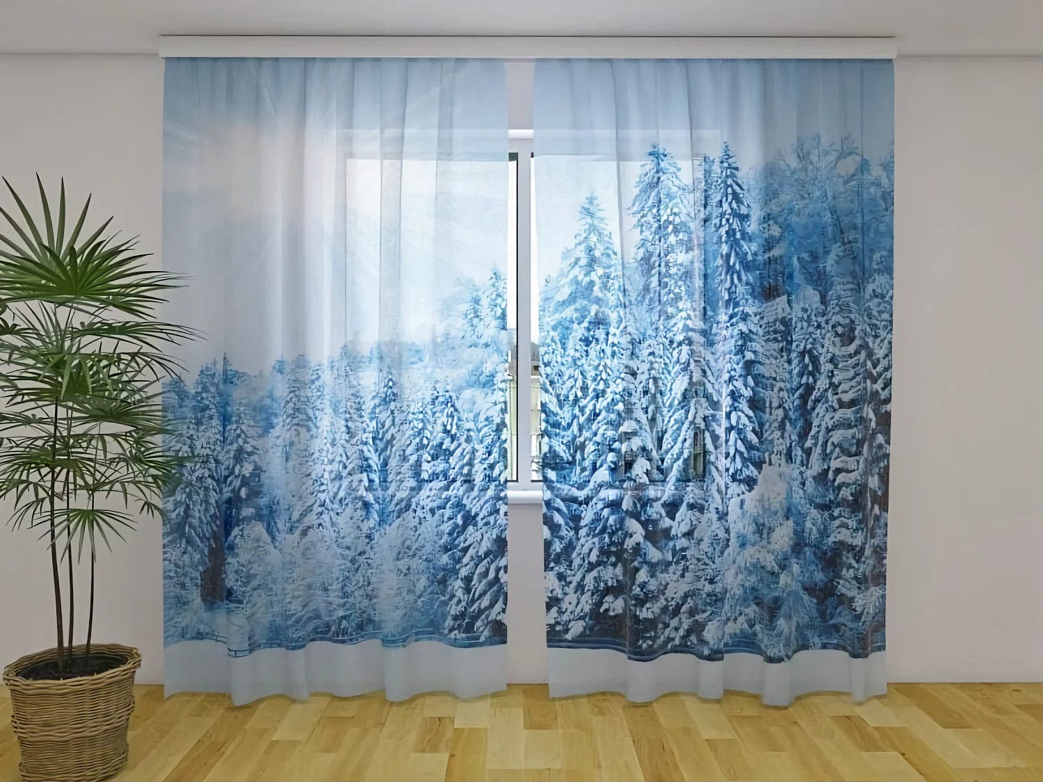 Ziemassvētku aizkari ar reālistisko ziemas meža ainavu - Ziemas mežs Tapetenshop.lv