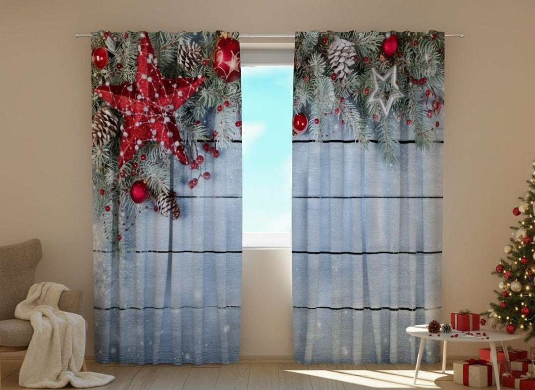 Ziemassvētku Dienas un nakts aizkari ar sarkanam zvaigznēm Tapetenshop.lv