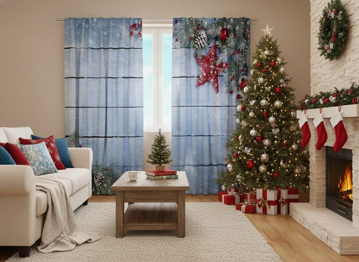 Ziemassvētku aizkari ar košam sarkanām zvaigznēm - visai ģimenei Tapetenshop.lv