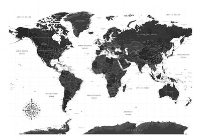 Fototapetes melnbalta pasaules karte