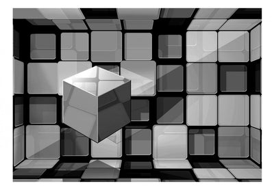 3D fototapetes ar perspektīvu - Rubika kubs pelēkā krāsā, 96734 G-ART