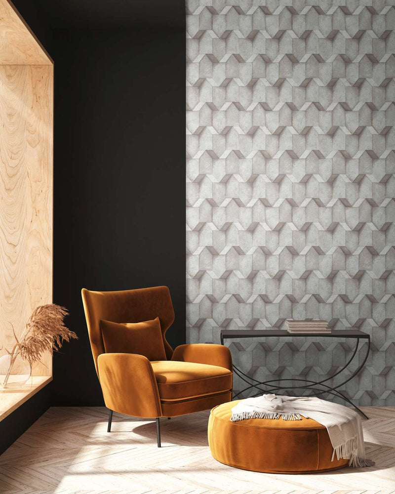 3D wallpaper with concrete look and texture in beige, 1366261 AS Creation