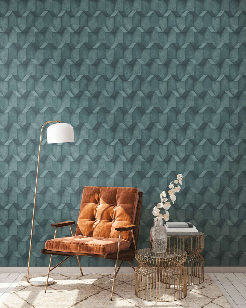 3D wallpaper with concrete look and texture in blue, 1366257 AS Creation