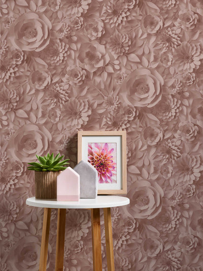 3D tapetes ar papīra ziediem, grafisks ziedu raksts - rozā, 1364156 AS Creation
