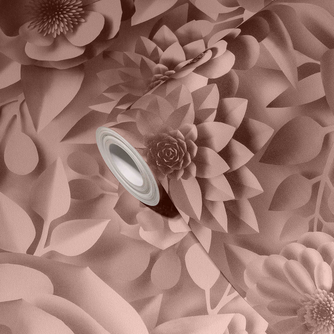 3D tapetes ar papīra ziediem, grafisks ziedu raksts - rozā, 387182 AS Creation