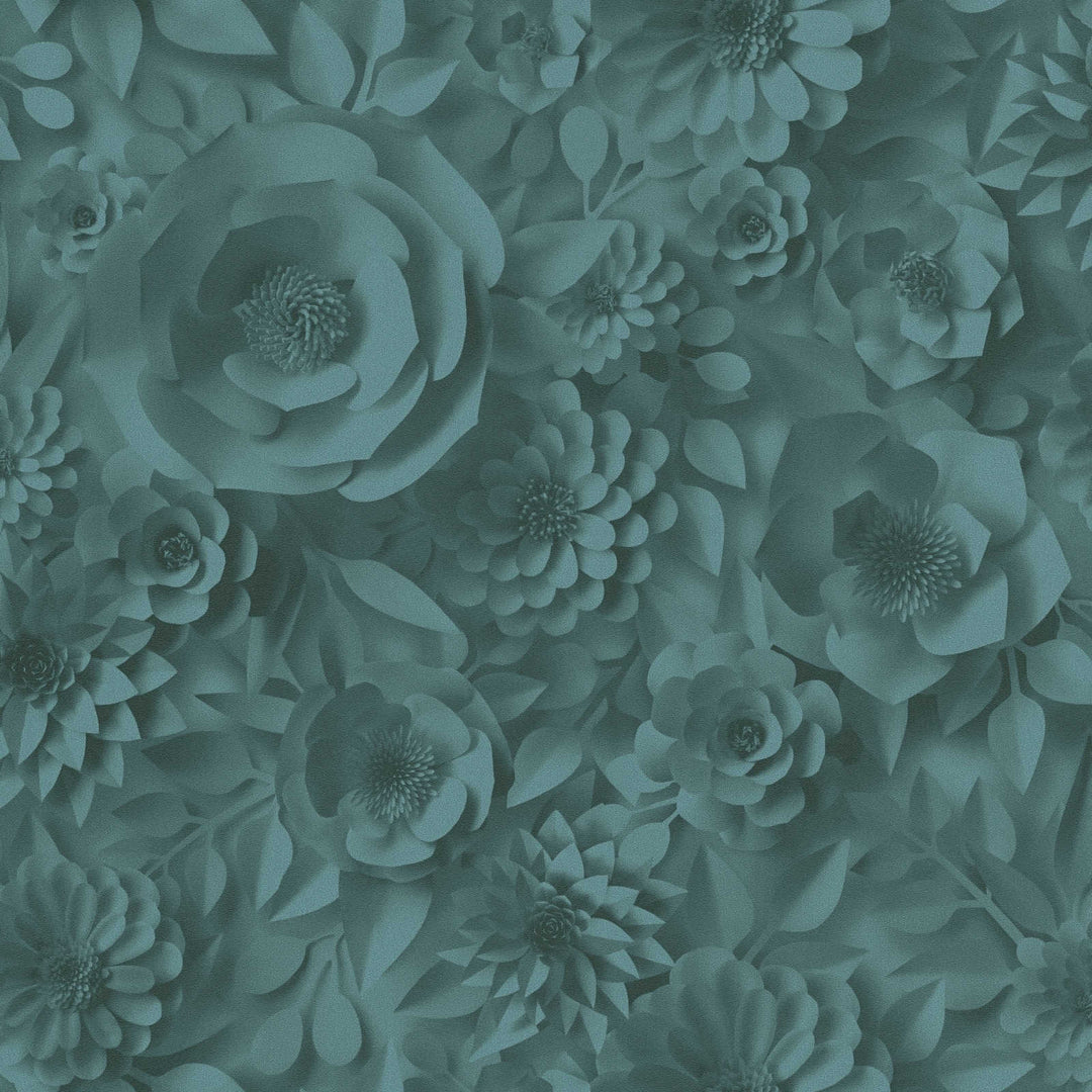 3D tapetes ar papīra ziediem, grafisks ziedu raksts - zilas, 387184 AS Creation