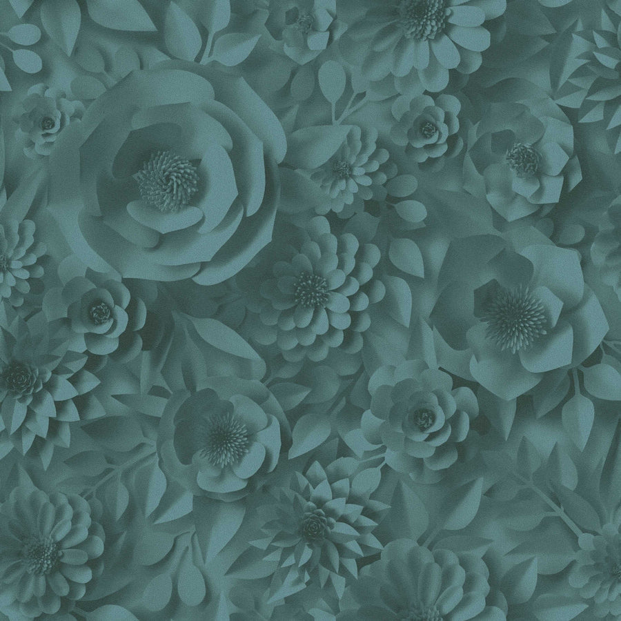 3D tapetes ar papīra ziediem, grafisks ziedu raksts - zilas, 387184 AS Creation