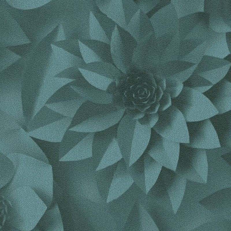 3D tapetes ar papīra ziediem, grafisks ziedu raksts - zilas, 1364160 AS Creation