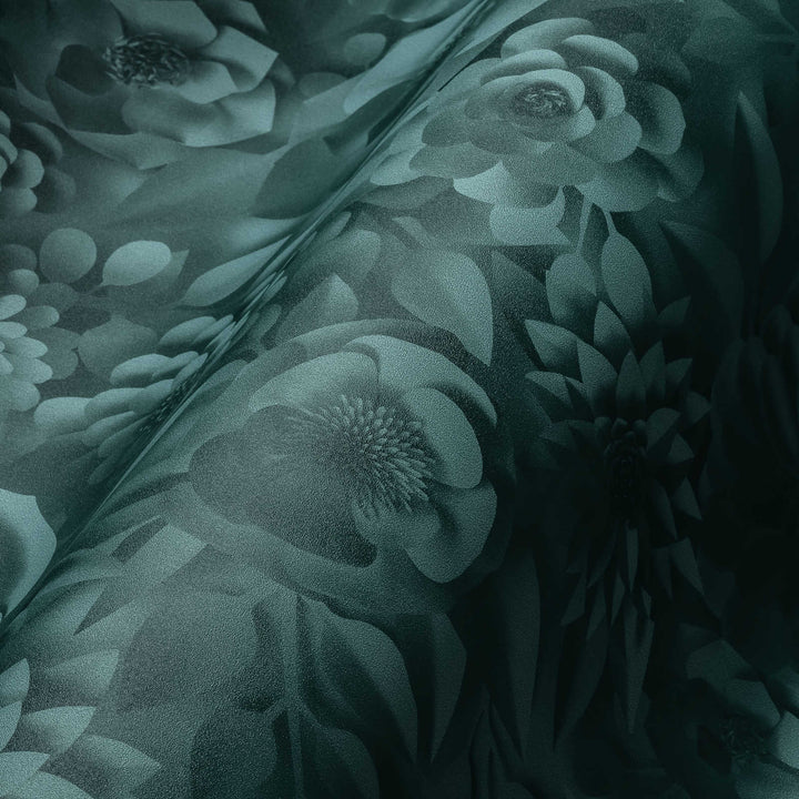 3D tapetes ar papīra ziediem, grafisks ziedu raksts - zilas, 387184 AS Creation