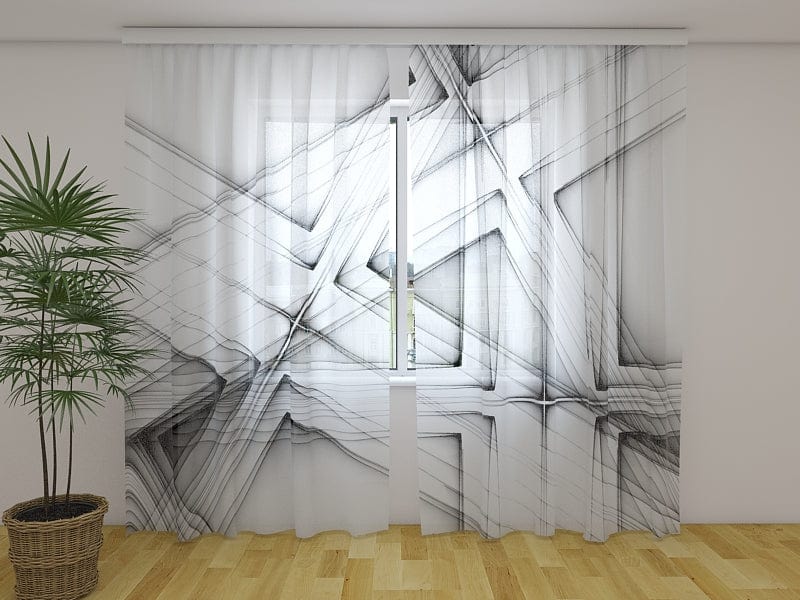 Curtains with abstraction - Abstract black and white lines Tapetenshop.lv