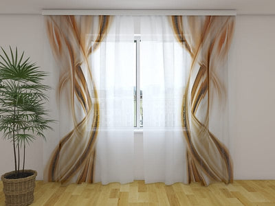 Curtains with abstraction - Abstract brown waves Tapetenshop.lv