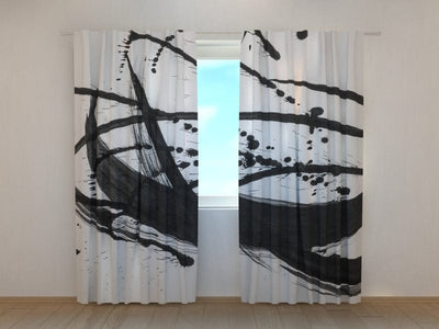 Curtains with abstraction - Black abstraction Tapetenshop.lv
