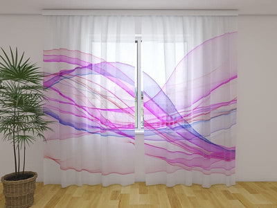 Užuolaidos su abstrakčiomis violetinėmis bangomis 160 x 140 cm (2x80x140 cm) / Šifonas