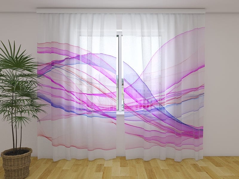 Verhot, joissa on abstrakteja violetteja aaltoja 160 x 140 cm (2x80x140 cm) / Sifonki / Sifonki