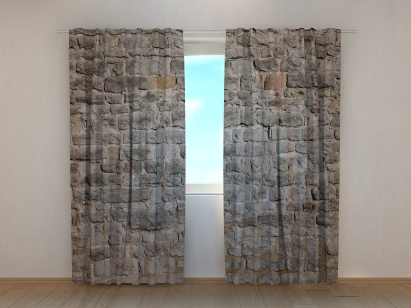 Curtains with stone wall - Castle brick wall Tapetenshop.lv