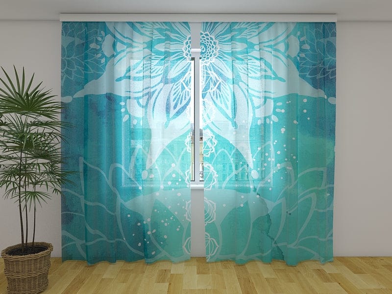Oriental themed curtains - Yoga symbols and lotuses Tapetenshop.lv