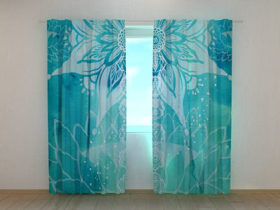 Oriental themed curtains - Yoga symbols and lotuses Tapetenshop.lv