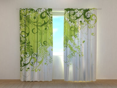 Curtains with beautiful green abstraction Tapetenshop.lv