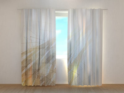 Curtains with geometric abstraction in soft brown shades Tapetenshop.lv