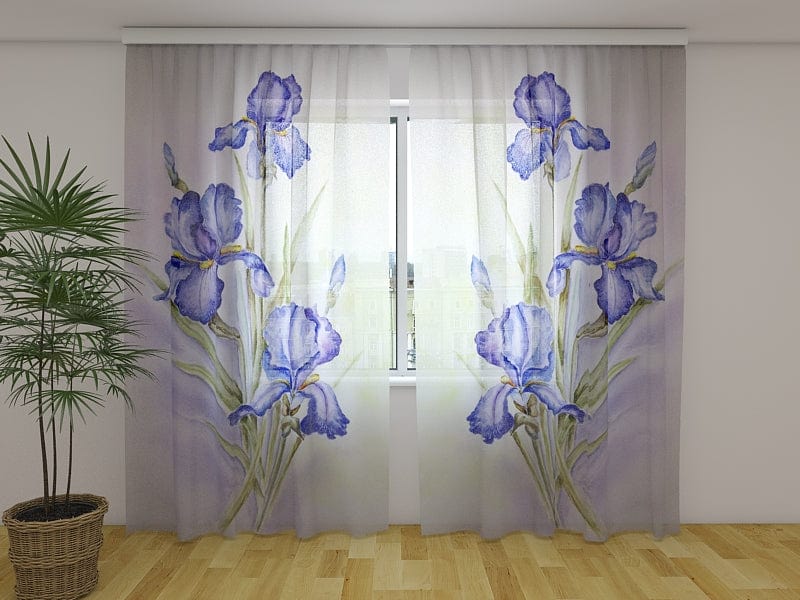 Curtains with irises - Blue irises Tapetenshop.lv
