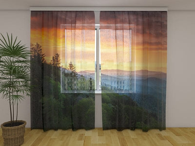 Curtains with mountains and sunrise - Sunrise in the mountains Tapetenshop.lv