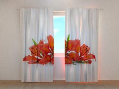Curtains with lilies - Fire lilies Tapetenshop.lv