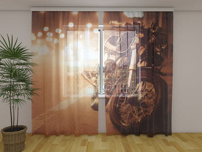 Curtains with motorcycle - Motorcycle on the night road Tapetenshop.lv