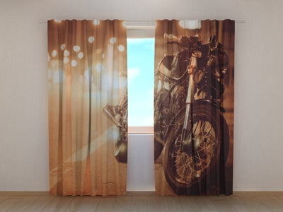 Curtains with motorcycle - Motorcycle on the night road Tapetenshop.lv