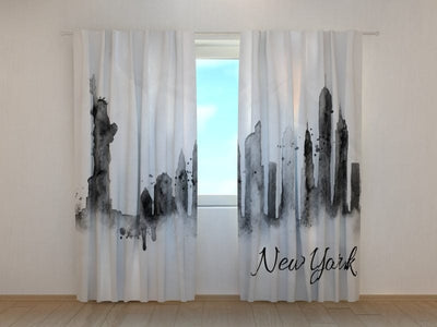 Curtains with New York silhouette (black and white) Tapetenshop.lv