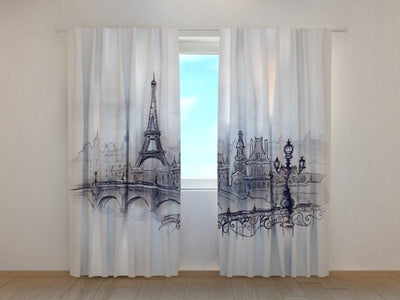 Curtains with Paris and Eiffel Tower - Watercolour Paris Tapetenshop.lv