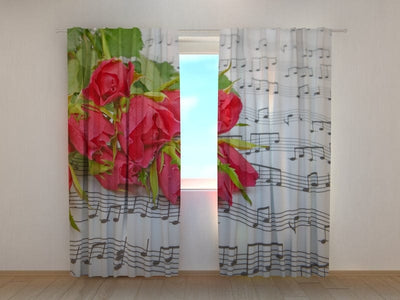 Curtains with roses - Music and roses Tapetenshop.lv