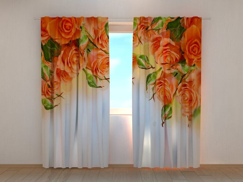 Curtains with roses - Orange roses Tapetenshop.lv
