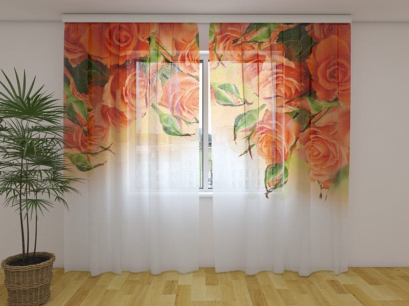 Dienas un nakts aizkari ar rozēm - Oranžas rozes Tapetenshop.lv