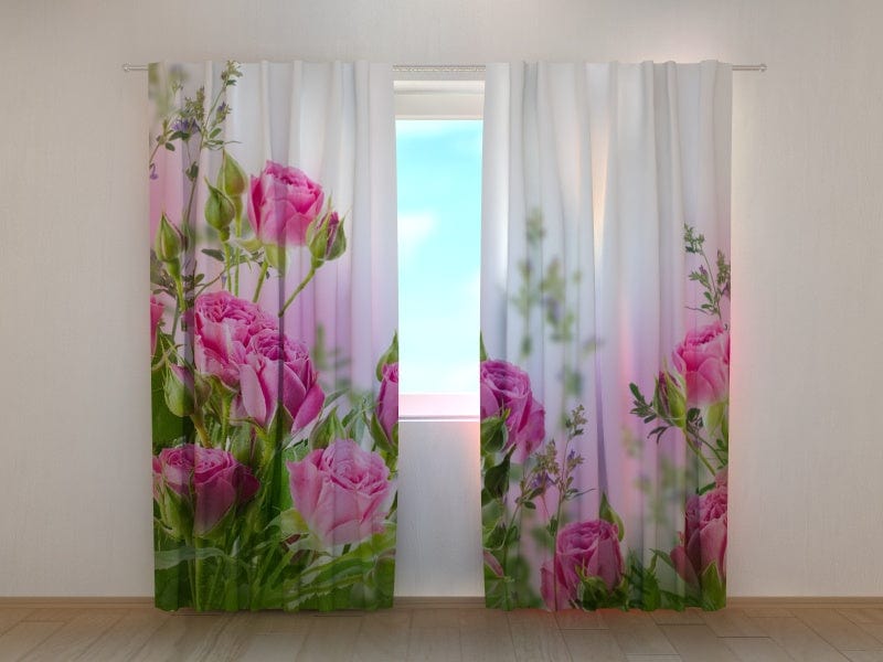 Curtains with roses - Pink roses Tapetenshop.lv
