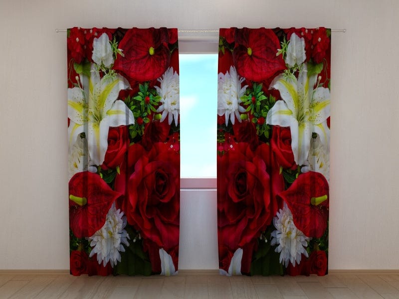 Curtains with roses - Roses and lilies Tapetenshop.lv