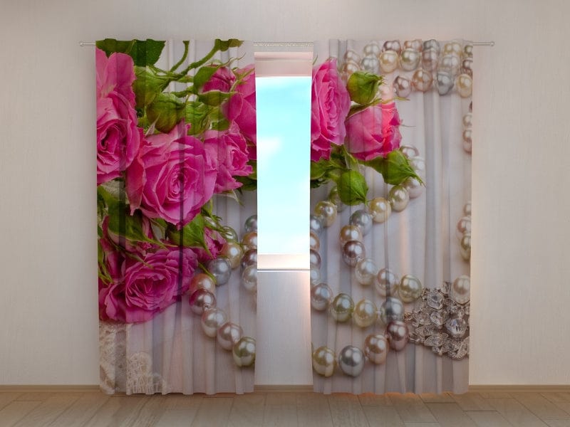 Curtains with roses - Roses and pearls Tapetenshop.lv