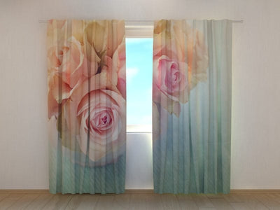 Curtains with roses - Satin and roses Tapetenshop.lv