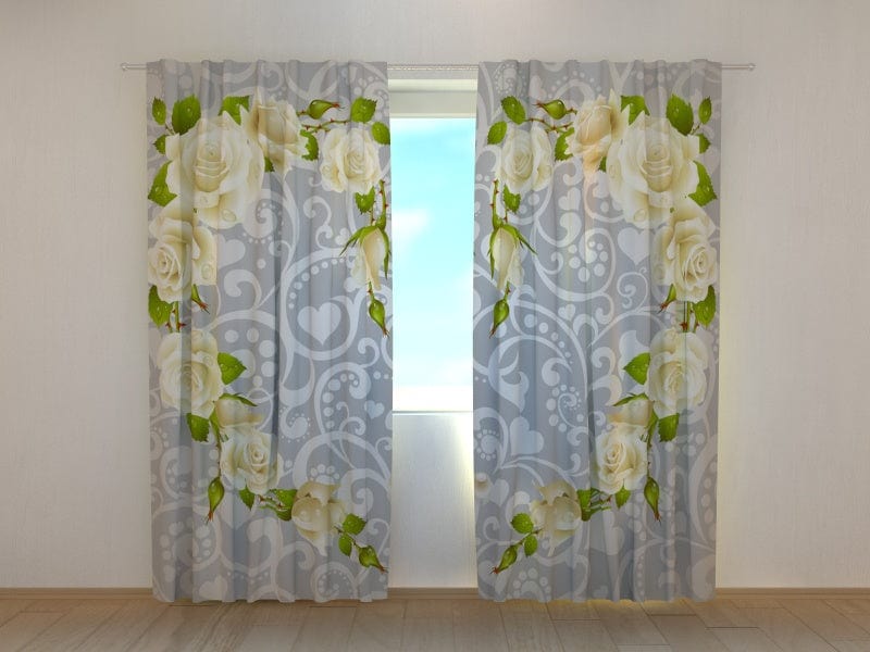 Curtains with roses - Heart of roses Tapetenshop.lv