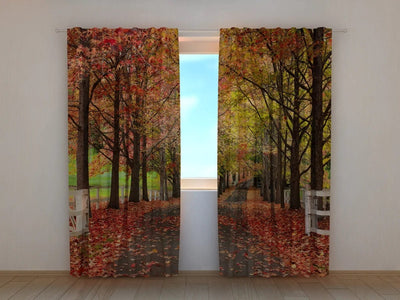 Curtains with autumn landscape - Autumn leaves Tapetenshop.lv