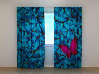 Curtains with butterflies in blue and red - Sajūsma Tapetenshop.lv