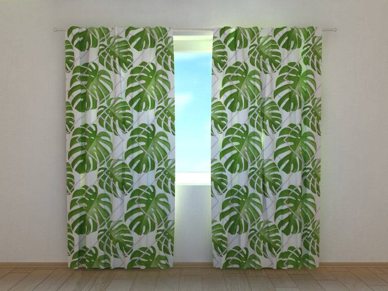 Curtains with tropical green leaves - Palm leaves Tapetenshop.lv
