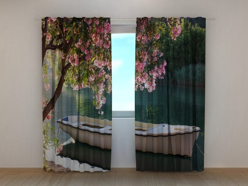 Curtains with flowers - White boat Tapetenshop.lv