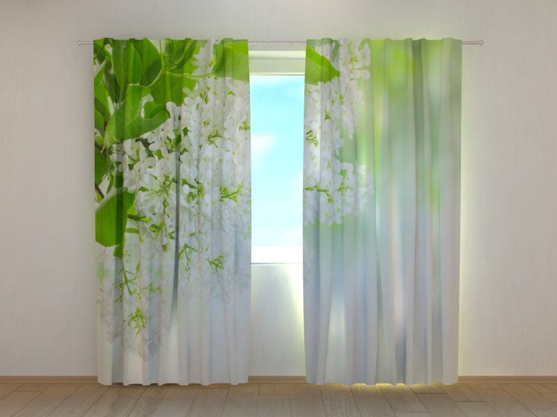 Curtains with flowers - White lilac Tapetenshop.lv