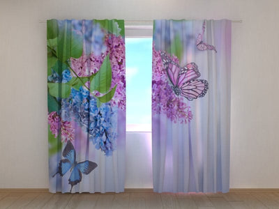 Curtains with flowers - Lilacs and butterfly Tapetenshop.lv