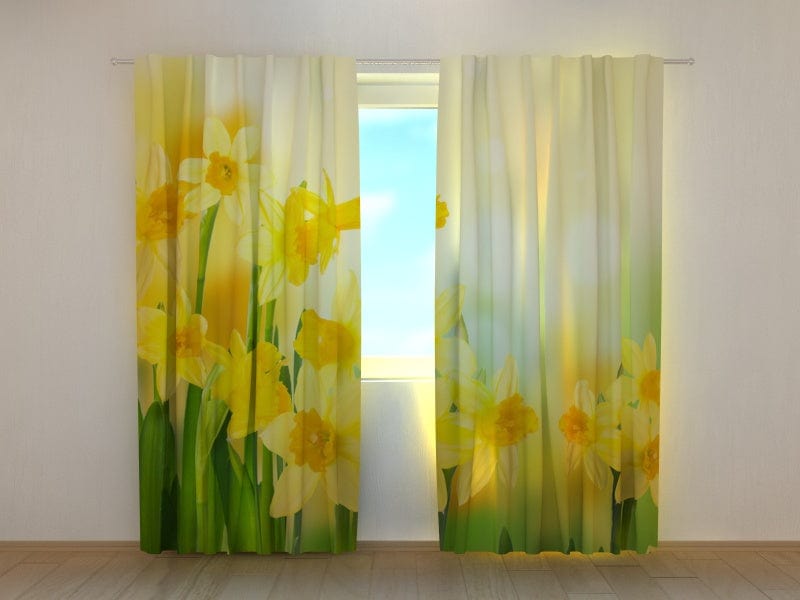 Curtains with flowers - Yellow daffodils Tapetenshop.lv