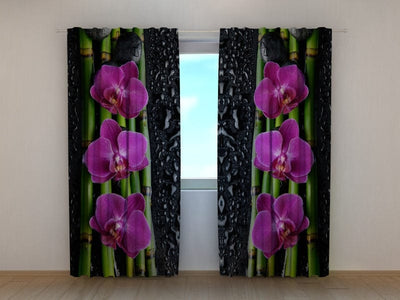 Curtains with flowers - Luxurious orchids Tapetenshop.lv