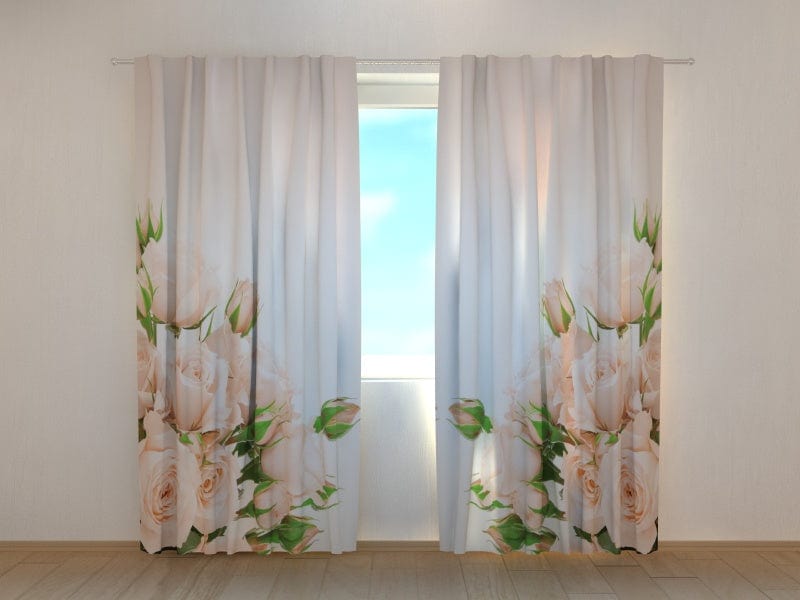 Curtains with flowers - Cream-coloured roses Tapetenshop.lv